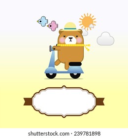 Bear riding a motorbike with frame for text