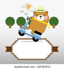 Bear riding a motorbike with frame for text