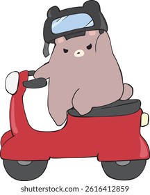 A bear riding a motorcycle buzzing.