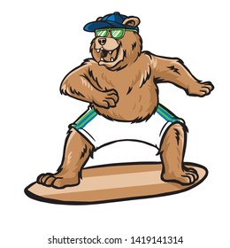 Bear riding a surf board