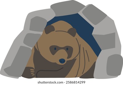 Bear in rock den burrow