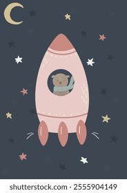 bear rocketship stars moon kids