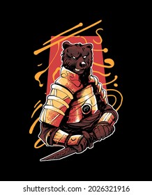 bear ronin samurai illustration, in a modern cartoon style, perfect for t-shirts or print products premium vector