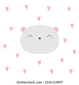 Bear round face icon. Happy Valentines Day. Cute kawaii funny animal. Cartoon funny baby character. Kids print for poster, t-shirt cloth. Pink heart. Love card. Flat design. White background. Vector