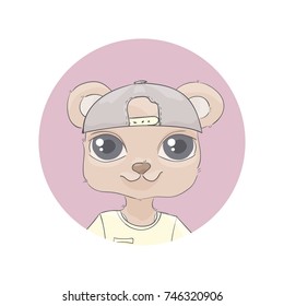 Bear. round icon with an animal. Cute cartoon style for baby product
