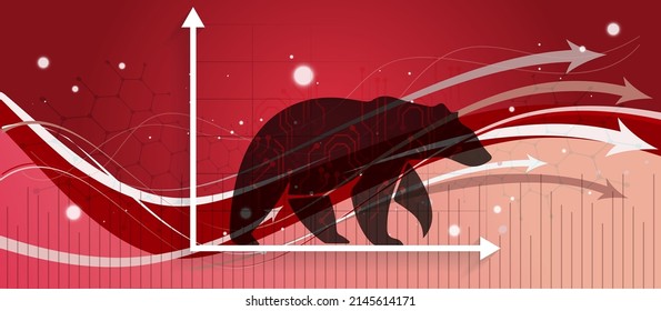 Bear Run Or Bearish Market Trend In Crypto Currency Or Stocks. Trade Exchange Background, Down Arrow Graph For Decrease In Asset Value. Cryptocurrency Stock Share Price Chart. Global Economy Crash.