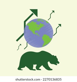 Bear run or bullish market trend in crypto currency or stocks. Trade exchange, green up arrow graph for increase in rates. Price profit chart and market gain. Global economy booming sign.