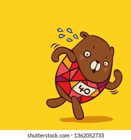 bear running marathon cartoon character  vector  illustration