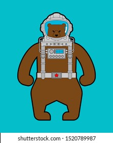 Bear Russian astronaut. Wild beast spaceman in Russia
