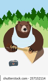 Bear russian flag animal playing on musical instrument . Russia beast symbol USSR