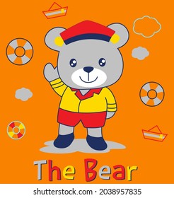 marinero de oso Cartoon linda ilustración de fondo vector pantalla de seda animal bebé