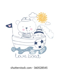 bear sailor vector illustration/ baby bear/sweet bear/cute bear/for baby's and kid's shirt design/fashion print design