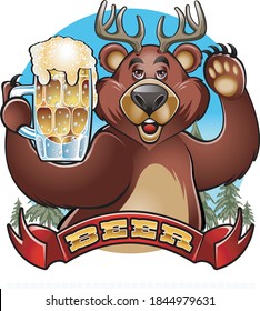 bear saluting with foaming beer mug