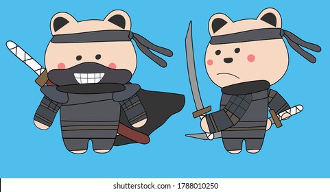 Bear in Samurai Armor Doodle art style
