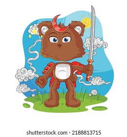 la caricatura del oso samurai. vector de mascota de dibujos animados