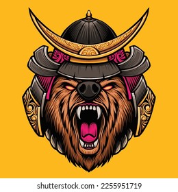 Bear Samurai Japanese vector illustration