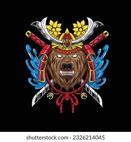 Bear Samurai Vector illustrations Perfect for Tshirt, or Merchandise