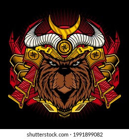 Bear Samurai with War Helmet Detailed Vector Illustration Design