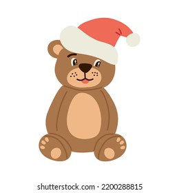 A bear in a Santa hat. Christmas collection. Flat vector illustration