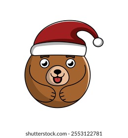 Bear Santa Hat Vector Illustration circle, design for christmas suitable for your brand