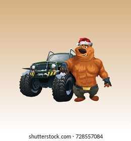 The Bear in Santa's Hat cartoon. Vector illustration