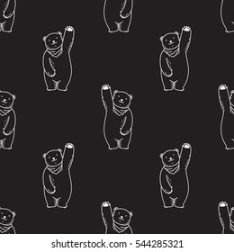 Bear Say Hello Stand up Seamless Pattern Black