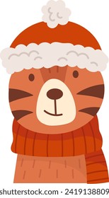 Bear With Scarf And Hat Vector Illustration