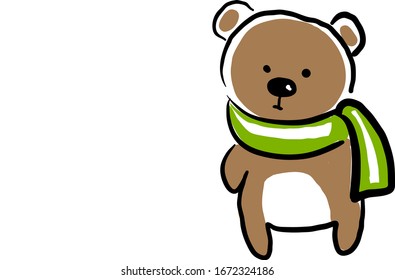 Bär mit Schal, Illustration, Vektorillustration auf weißem Hintergrund.
