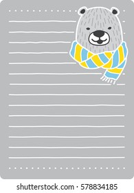 Bear scarf message paper note illustration dark gray