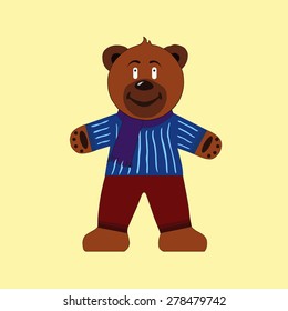 Bear in scarf on a colored background. Vector