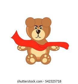 bear with scarf on white background isolated.