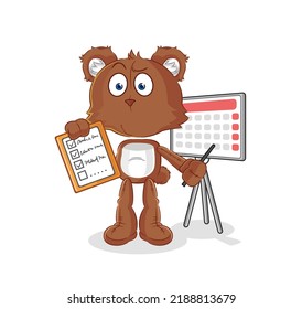the bear schedule list vector. cartoon character