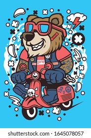 Bear Scooterist Funny Vector Design