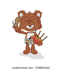 el escocés del oso con bagpipes vectorial. personaje de caricatura