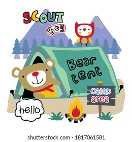 bear the scoutboy funny animal cartoon,vector illustration
