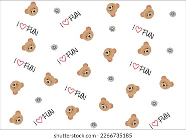 bear seamless with daisy flower design vector print