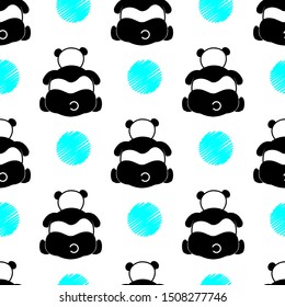 Bear seamless pattern back view panda. cute funny cartoon animal illustration vector panda repeat for print wallpaper tile background cartoon