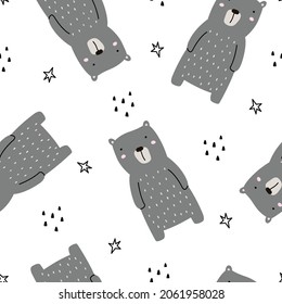Bear seamless pattern cartoon animal background for kids hand drawn design in cartoon style Used for printing, wallpaper, room decoration. vector illustration