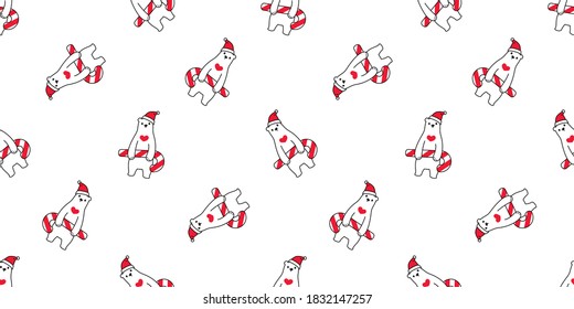 bear seamless pattern Christmas polar vector Santa Claus hat candy cane repeat wallpaper teddy scarf isolated cartoon tile background doodle illustration design