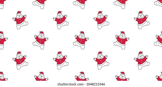 bear seamless pattern Christmas polar vector Santa Claus hat dancing repeat wallpaper teddy cartoon tile background scarf isolated illustration doodle design