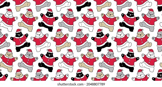 bear seamless pattern Christmas polar vector Santa Claus hat dancing repeat wallpaper teddy cartoon tile background illustration scarf isolated doodle design