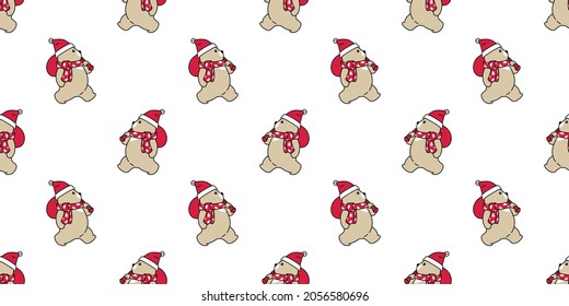 bear seamless pattern Christmas polar vector Santa Claus hat teddy cartoon repeat wallpaper tile background illustration scarf isolated doodle design