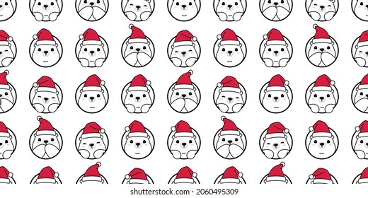 bear seamless pattern Christmas polar vector Santa Claus hat teddy cartoon round stamp repeat wallpaper tile background illustration scarf isolated doodle design
