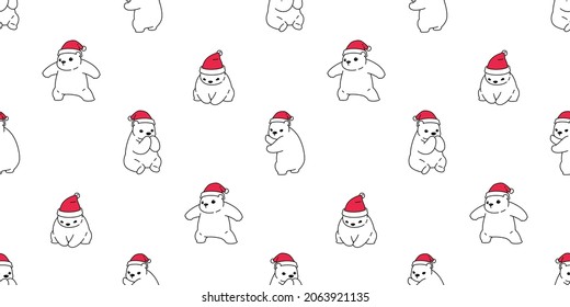 bear seamless pattern Christmas polar Santa Claus vector hat teddy cartoon repeat wallpaper tile background illustration doodle scarf isolated design