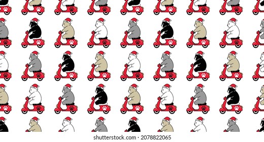 Bear seamless pattern christmas polar bear santa claus vector riding bike cartoon motorcycle doodle tile wallpaper repeat background illustration design