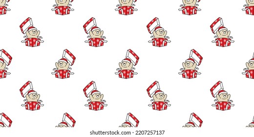 bear seamless pattern Christmas polar Santa Claus hat gift box vector teddy cartoon wrapping paper repeat wallpaper tile background doodle scarf isolated illustration design