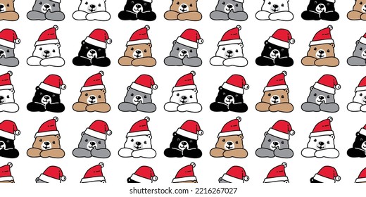 bear seamless pattern Christmas polar Santa Claus hat vector teddy thumb up cartoon gift wrapping paper repeat wallpaper tile background doodle scarf isolated illustration design