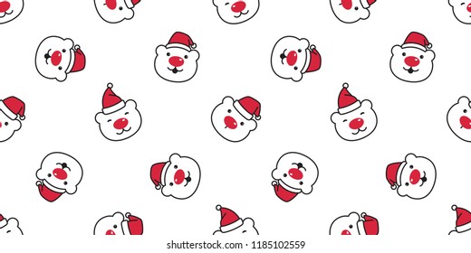 bear seamless pattern Christmas vector polar bear Santa Claus Xmas hat snow winter cartoon scarf isolated tile background repeat wallpaper illustration