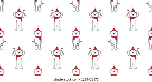 Bear seamless pattern Christmas vector Polar Bear Xmas Santa Claus candy cane cartoon scarf isolated tile background repeat wallpaper