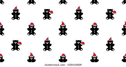 Bear seamless pattern Christmas vector polar bear Santa Claus hat teddy scarf isolated cartoon repeat background tile wallpaper illustration design